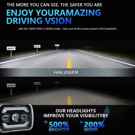 Fari LED da 2 pezzi da 7 pollici omologati 7x6 5x7 con fascio alto/anabbagliante bianco DRL indicatori di direzione ambrati faro quadrato da 7 '' 6000K 180W IP67 impermeabile