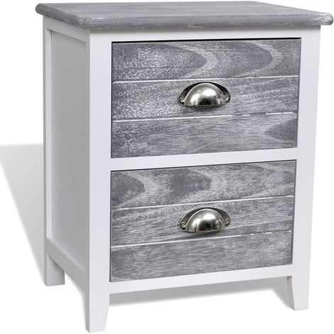 Mesita de noche cómoda armario muebles de dormitorio 38 x 28 x 45 cm MDF gris y blanco 1402041