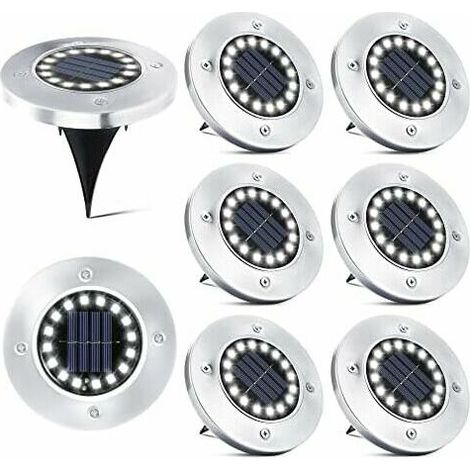 Lot de 8 lampes solaires d'extérieur à 16 LED, projecteurs solaires encastrés pour jardin, étanches IP65, éclairage public pour allées, chemins, terrasses, cours et espaces souterrains.-AquaForge