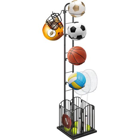 Support de stockage de basket-ball, 4 niveaux Présentoir vertical, Acier Carbone Support de football, Support de stockage de basket-ball, Support de stockage d'équipement de sport