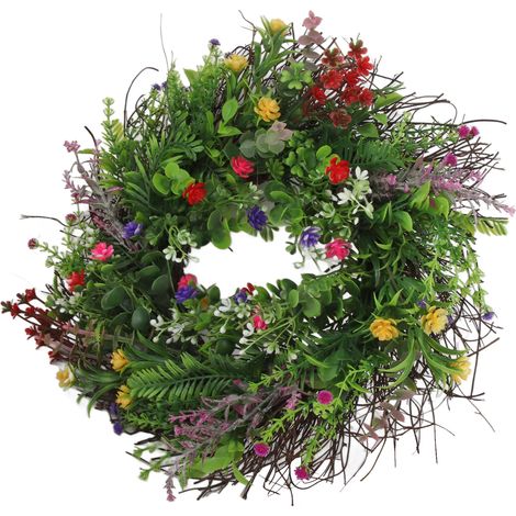 Couronne de fleurs sauvages colorées pour le printemps et l'été, couronne de fleurs séchées artificielles pour porte d'entrée, 40 cm (comme sur la photo) (1/5)