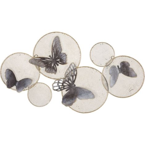 Déco Murale en Métal "Papillons sur Cercle" 66cm Multicolore