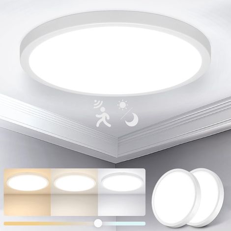 Plafonnier LED Radar - Lot de 2 - Rond IP56 - Détection Mouvement - Couloir Cave Garage - 30cm (1/5)