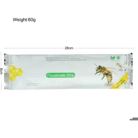 Lot de 20 bandelettes de fluvalinate pour l'apiculture, traitement contre le varroa (acarien jaune) dans les ruches.