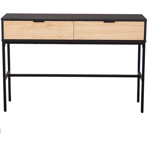 Console en métal noir et bois 2 tiroirs 120x35x80cm (1/5)