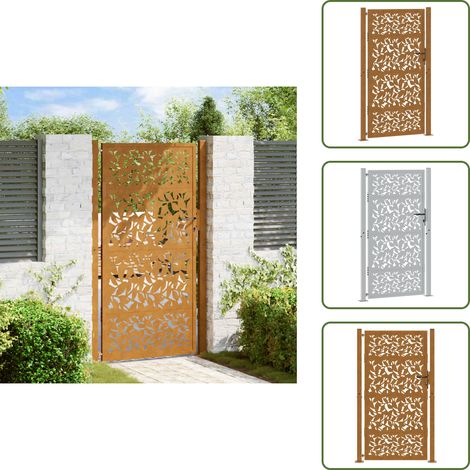 vidaXL Porte de jardin acier résistant aux intempéries design feuilles (1/5)