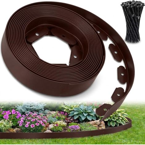 Bordure Jardin extérieur Flexible, Bordure de Jardin Plastique résistante 5 mm, délimiteur Gazon allées parterres, Installation Facile avec 30 piquets (Marron, 10 mètres) (1/5)