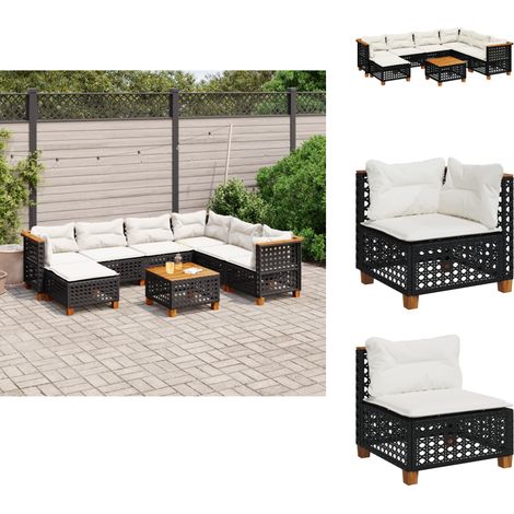 Salon de jardin 8 pcs avec coussins noir résine tressée - Ensemble Salon De Jardin - Canapé Extérieur - Meuble De Jardin - Résine Tressée - Rotin Synthétique (1/5)