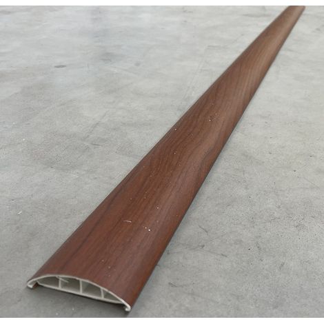 Passage de plancher 75x20mm en bois acajou – Adhésif avec couvercle arrondi – 4 compartiments pour gestion câbles – Protec