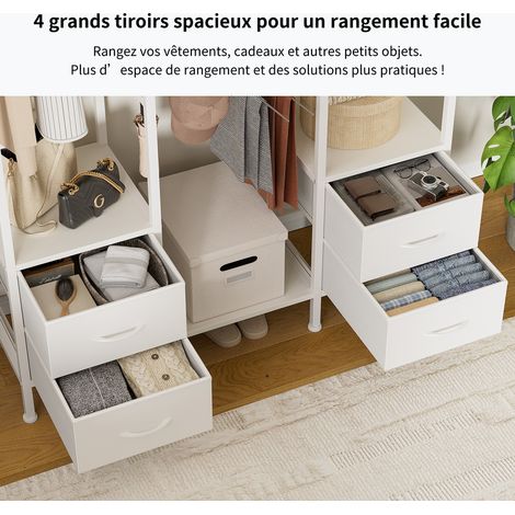 Portant à vêtements avec tiroirs, roulettes et étagères réglables Blanc Nettaeseno