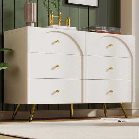 CHICFURN Cómoda de 6 cajones 120x85x40 cm de madera y metal blanco crema (1/5)