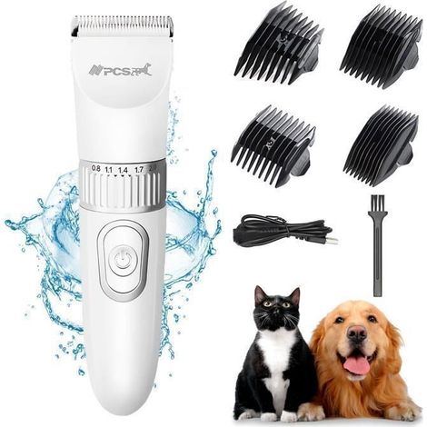 (Blanc)Tondeuse pour Chien Chat-Ciseaux de beauté silencieux sans fil-pour poils longs et courts -Chargement USB - Blanc (1/4)