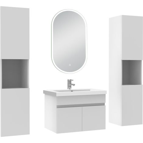 Océan meubles simple vasque 60cm colonne + vasque + miroir lumineux Blanc (1/5)
