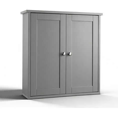 Meuble haut de rangement 60x18x60cm gris avec porte et étagère réglable (1/5)