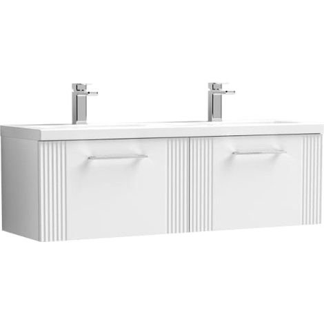 Nuie Deco Satin White 1200mm Wall Hung 2 Drawer Vanity Unit and Double Ceramic Basins - DPF194F (1/5)