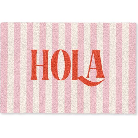 PAILLASSON Hola - Citation - Rayures - Pastel - Rose - Rouge - Blanc 60x40 cm (1/5)