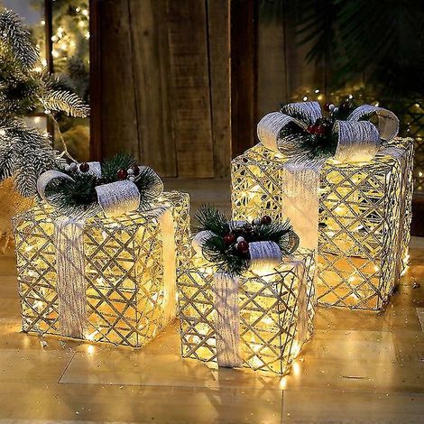 Beleuchtete Geschenkboxen, leuchtende Geschenkschleifen, Weihnachtsdekorationen