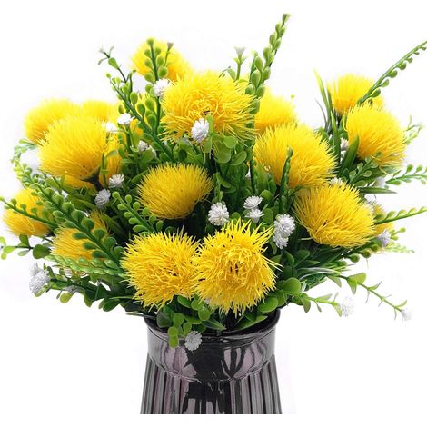 Plantes De Pissenlit Artificielles Fleurs En Arbustes Buissons Faux Herbe Mariage Intérieur Extérieur Maison - Pack 4 Plastique Jaune (1/4)