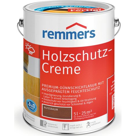 Remmers Holzschutz-Creme 3in1 nussbaum, 5 Liter, tropffreie Holzlasur für aussen, 3facher Holzschutz mit Imprägnierung + Grundierung + Lasur