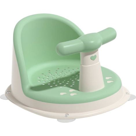 Siège de bain ergonomique vert pour enfants avec coussin antidérapant amovible, en PP et TPR, pour le bain et les jeux des bébés garçons et filles. (1/5)