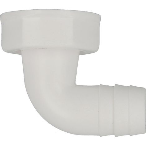 Le Sanitaire – Raccord 90° x 1’’ pour siphon évier – En plastique avec bague étanche – Écrou à chapeau et disque obturateur