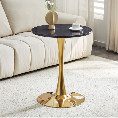 Tavolo rotondo in MDF e metallo nero effetto marmo e oro Ø60x72 cm (1/5)