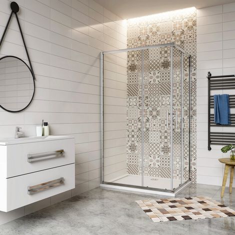 AICA cabine de douche coulissante 100x70x195cm avec un receveur de douche 100x70cm (1/5)