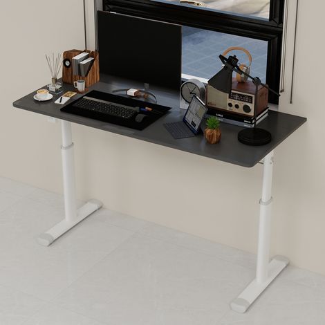 Schreibtisch höhenverstellbar mit Handkurbel Holz Metall OKMYHOME (1/5)