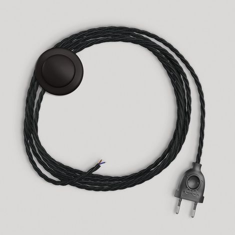 creative cables - Cablaggio per piantana, Cavo TC04 Cotone Nero 3 m. Scegli Il Colore dell'interruttore e della Spina. - Nero