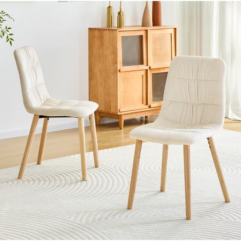Lot de 2 chaises de salle à manger blanches en tissu et bois massif, confort ergonomique – H 88 cm (1/5)