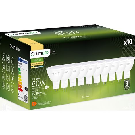 10x LED-Lampe GU5.3 Strahler MR16 8W = 80W 720lm 3000K Warmweiß 120° LUMILED
