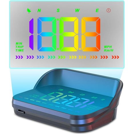 Pantalla frontal para coche de 3,5 pulgadas con GPS, velocímetro, MPH y KM/H, 10 Hz, alarmas de seguridad de velocidad del motor, luz de colores (1/4)