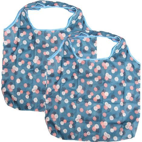 Lot de 2 sacs de courses pliables à motif marguerite, écologiques et portables, avec une petite pochette de rangement pour téléphone.-43X30X0.1CM-Blue (1/3)