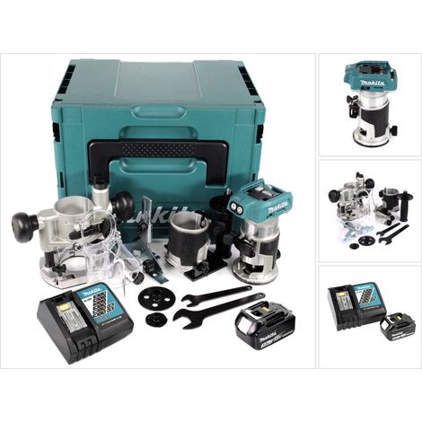 Makita DRT 50 RF1J X2 18 V Li-Ion Akku Brushless Multifunktionsfräse im Makpac inkl. Fräsmodule + 1x 3,0 Akku + Ladegerät