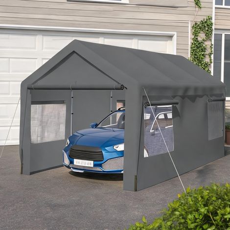 Carport métal 3 x 6 m gris avec fenêtres enroulables en métal (1/5)