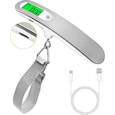 Balance numérique pour bagages sangle de porte type C, rechargeable, portable, haute précision pour sacs à dos, valises et bagages à main, capacité jusqu'à 50 kg (1/5)