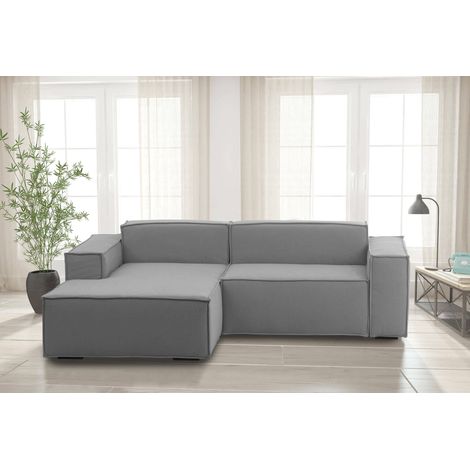 Talamo Italia Canapé fixe Daniela, Grand Canapé modulable 2 places avec péninsule gauche, 100% Made in Italy, Canapé moderne en tissu, Cm 240x170h70, Gris, avec emballage renforcé (1/5)