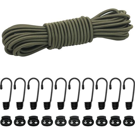 Corde en caoutchouc - 6 mm - 10 m - Vert foncé - Cordon élastique - Cordon en caoutchouc - Corde de bâche - Avec crochets - Accessoires DIY (vert foncé, 6 mm x 10 m) (1/5)