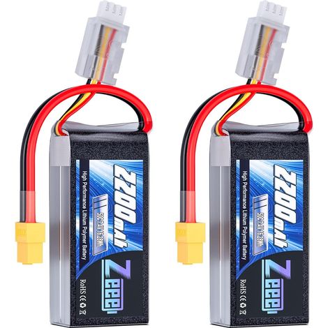 2S Lipo Batterie 50C 2200mAh 7.4V avec Prise XT60(2 PCS) Batterie RC Courte pour 1/16 Slash RC Voiture RC Camion RC Hélicoptère Avion Quadcopter Drone RC Bateau Modèles de Course (1/5)