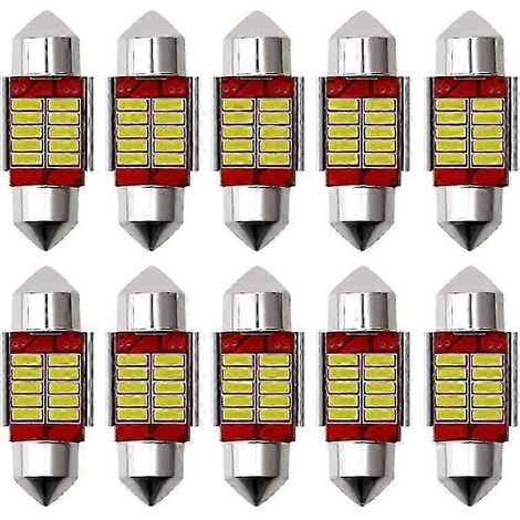 Lot de 10 ampoules LED C5W/C10W Canbus Festoon - 31 mm, 36 mm, 39 mm, 41 mm, 4014, 10, 12 SMD, sans erreur - Plafonnier intérieur de voiture, lampe de lecture, 12 V/2 W (1/5)