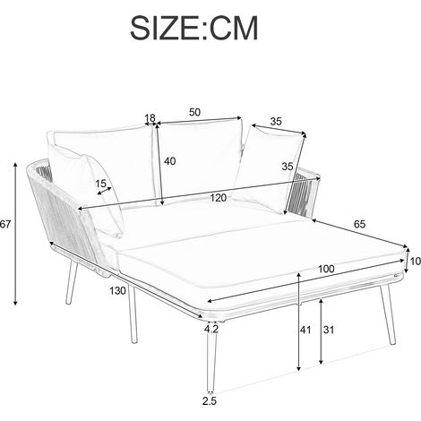 Ensemble de jardin canapé avec 2 coussins et 2 matelas, transat d'extérieur, salon de terrasse, mobilier de balcon, méridienne, housses amovibles et lavables, beige (1/5)