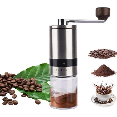 Moulin à café manuel en acier inoxydable avec 6 réglages réglables pour moudre les grains de café, les céréales, les assaisonnements, les noix (1/5)