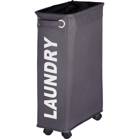 Narrow laundry basket, laundry basket on wheels, grain grey, polyester, 43 l, 18.5 x 60 x 40 cm