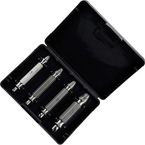 HSS-Schraubenausdreher, Ausbrechwerkzeug für abgebrochene Schraubenköpfe und beschädigte Gewinde, 4-teiliges doppelseitiges Set, Silber