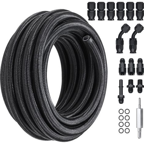 Mophorn 6AN-Kraftstoffleitungssatz, 25 Fuß PTFE-Schlauch mit Edelstahlgeflecht, 5/16 Zoll E85/Öl/Gas/Diesel mit 15-teiligem Drehadaptersatz, schwarz (1/5)