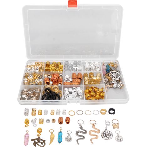 200 perles à dreadlocks en métal, bijoux flexibles pour coiffure, faciles à poser, accessoires photo avec boîte de rangement (1/5)