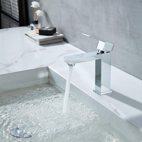 Robinet pour Lavabo Salle de Bain droit rectangulaire, Mitigeur Monocommande Monotrou, Poli Chromé (1/5)