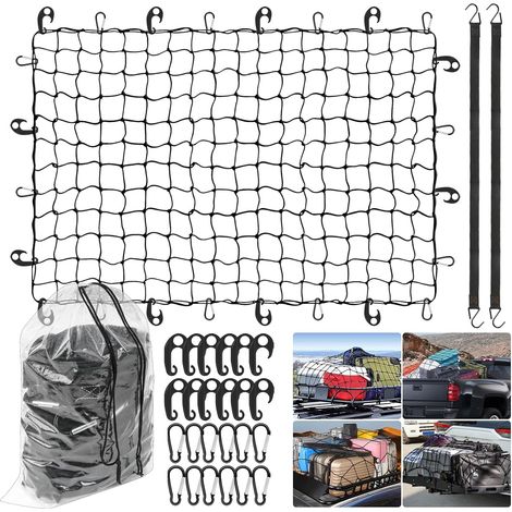 Filet de chargement pour voiture et remorque 120x90 cm Filet pour remorque extensible jusqu'à 240x180 cm Avec 1 sac de rangement et crochets Filet de sécurité de chargement pour VTT, SUV, camions et (1/5)