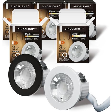 Mini Spot encastrable 3W, petit downlight à LED pour trou de 35-40mm, Anneau blanc/noir remplaçable, Blanc Chaud 2700K, Remplaçant MR11, étanche IP65 pour plafond/armoire/vitrine, 5 unités (1/5)