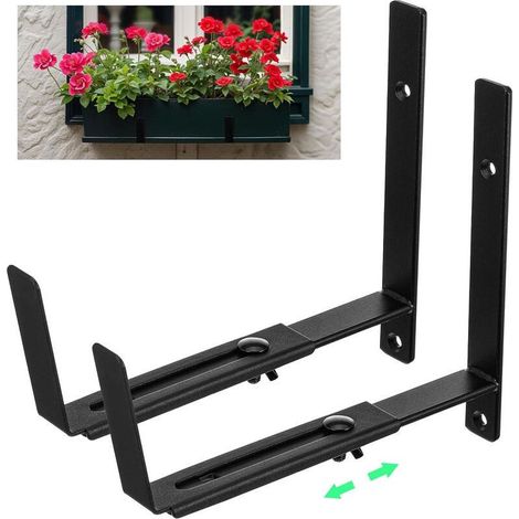 Lot de 2 supports réglables pour jardinières (15-30 cm) pour rebords de fenêtres, balcons et garde-corps supports de suspension extérieurs pour clôtures, balcons et terrasses. (1/4)